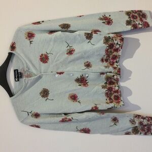 Monsoon Lambswool Angora Floral Crop Sweater Knit Cardigan Size 6